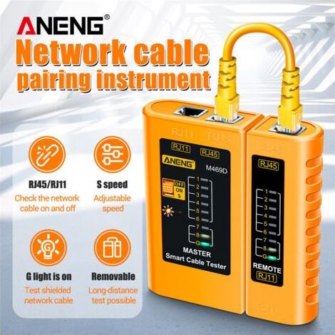 Testeur de câbles réseau ANENG M469D pour lignes téléphoniques RJ11 et RJ45 avec indicateur LED, vérification marche/arrêt/câble blindé/test longue distance (1/5)