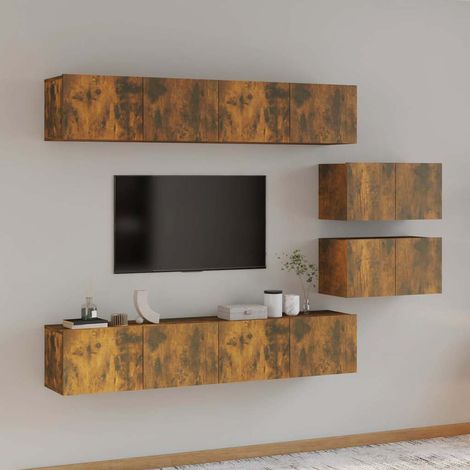 vidaXL 6 Piece TV Cabinet Set Smoked Oak Engineered Wood (1/5)