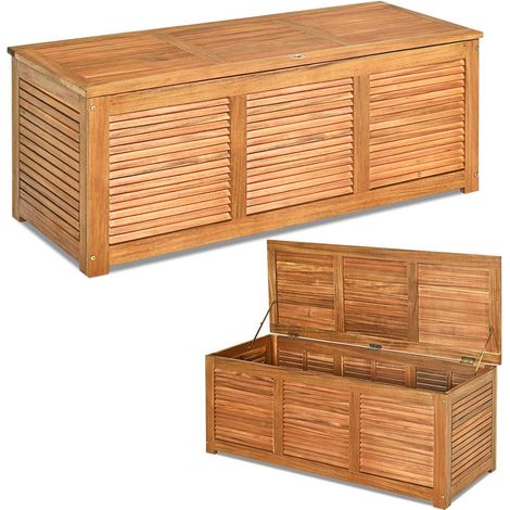 COSTWAY Caja de Almacenamiento Madera de Acacia, Banco Contenedor para Jardín, Mueble Almacenaje de Jardinería 120 x 45 x 45 cm, Aguanta 160 kg (1/5)