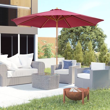 Outsunny Parasol Jardin Extérieur Droit Double Toit Bois Polyester Protection UV 3x2,5m Rouge