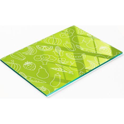 Planche de service en verre pour la cuisine, décorée de motifs de fruits et légumes, 80 x 52 cm (1/5)