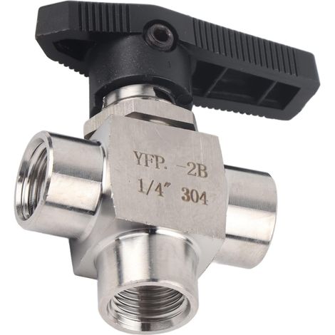 Vanne à Boisseau Sphérique 3 Voies, BSPP1/4"  Robinet de Contrôle de Débit à Trois Voies en Acier Inoxydable pour le Contrôle du Débit des Conduites d'eau (1/5)