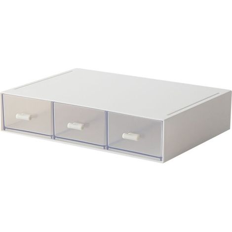 Organiseur de bureau - Organiseur de bureau avec tiroir - Organiseur de bureau blanc - Organiseur de maquillage blanc - Lot de 2 empilables (1/4)