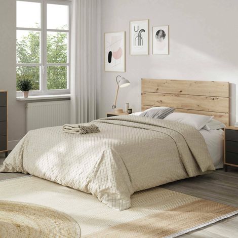 Dmora Mesilla de noche Birmingham, Conjunto de dormitorio, Cabecero y 2 mesitas de noche con 3 cajones, cm 160x2, Roble efecto nudo y antracita, con embalaje reforzado (1/5)