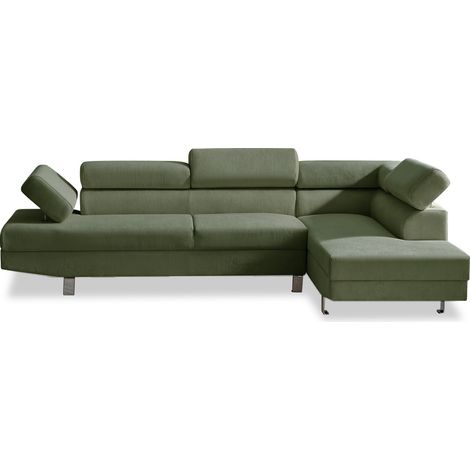 Canapé d'angle droit avec têtières relevables Palerme velours côtelé vert