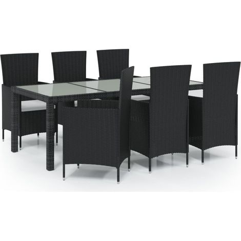Maison Exclusive - 7-tlg. Garten-Essgruppe mit Auflagen Poly Ratt