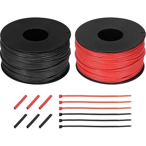 Bobine de fil électrique en silicone, 28 AWG Gauge, 61 M/200 FT, fil électrique en cuivre teinté avec tuyau de refroidissement thermique et câbles, rouge et noir. (1/5)
