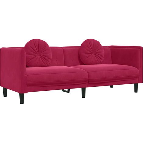 Canapé Sofa avec coussins 3 places rouge bordeaux velours
