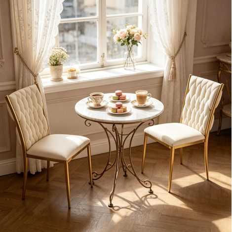 Set de 2 sillas de comedor de terciopelo crema y dorado con respaldo alto OKWISH (1/5)