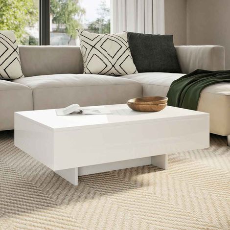 Table basse rectangulaire en MDF blanc brillant 85 x 55 x 31 cm - PANGIVO (1/5)