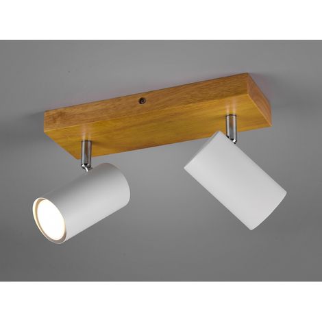 Deckenstrahler MARLEY Weiß mit Holz 2-flammig, Breite 26cm (1/5)