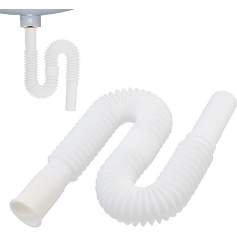 Ausziehbarer, flexibler S-förmiger Abflussschlauch für Waschbecken (32 mm Innendurchmesser, 40-80 cm, Weiß) (1/4)