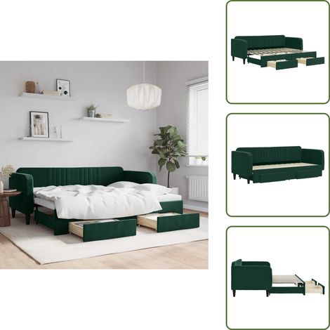 Doppelbett - vidaXL Tagesbett Ausziehbar mit Schubladen Dunkelgrün 80x200 cm Samt - Schubladenbett (1/5)