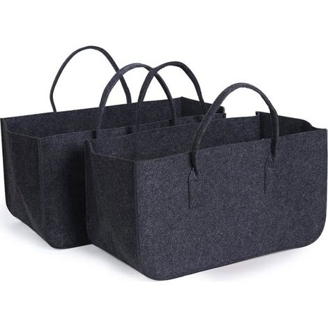 Sac Porte Bûches, 2pcs Panier à Bûches de Cheminée, Panier à bois de Chauffage, Sac de Rangement (Gris, 50 x 25 x 25 cm) (1/5)