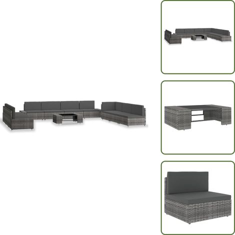 The Living Store 10-tlg. Garten-Lounge-Set Poly Rattan Grau - Poly Rattan