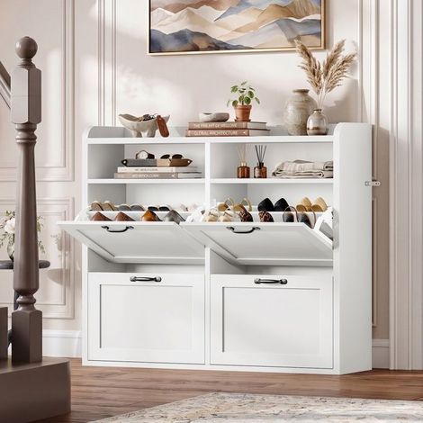 Meuble à Chaussures - 4 Portes - Étagères réglables - Blanc - 16–24 paires