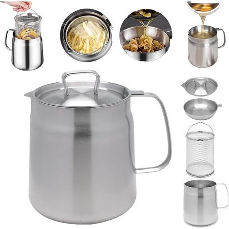Friteuse, friteuses, friteuse, pichet filtre pour friteuse, sépare les résidus, friteuse en acier inoxydable avec panier et tamis, grande capacité, compatible lave-vaisselle (1/5)