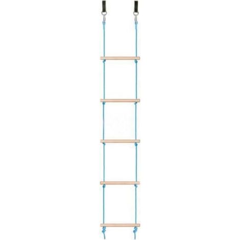 Échelle corde bois bleue hêtre polyester 150x30x150cm, charge max 150kg, intérieur extérieur jeu coordination enfant (1/5)