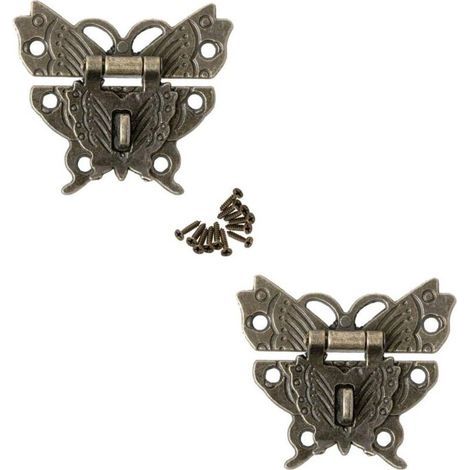 2 antike Riegel im Vintage-Stil, Schmetterlingsverschlüsse für dekorative Schränke, Kleiderschränke, Schmuckkästchen, Geschenkboxen und Koffer (1/5)