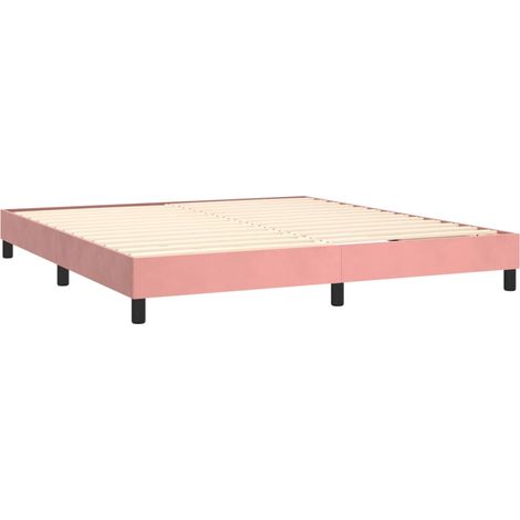 Somier de láminas sobre patas estructura de cama 160x200 cm tela terciopelo rosa TDL0206956