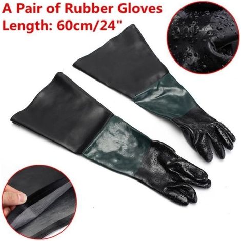 (Noir+Vert) Paire Caoutchouc Gants de Sablage Sableuse Sand Blast Blaster Cabinet Blasting 60CM (1/4)