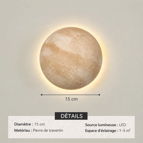 Applique murale travertin jaune wabi-sabi modèle 02D Soleil lumière chaude 02d 26 × 26 × 18 cm 2 g – Livraison gratuite