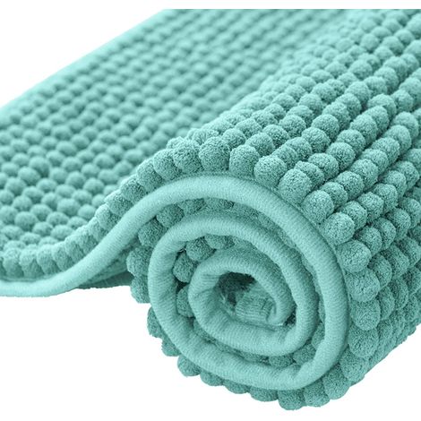 Tapis de bain en fibre ultra fine absorbant l'eau en peluche molle de 50 x 80 cm, tapis de sol en laine longue et courte lavé à la machine (vert clair) (1/2)