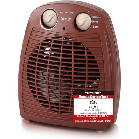 Radiateur soufflant, 2000 W, petit, léger, compact, portable, pour environ 25 m², 2 puissances de chauffage + fonction ventilateur, thermostat réglable, interrupteur de sécurité basculant (1/5)