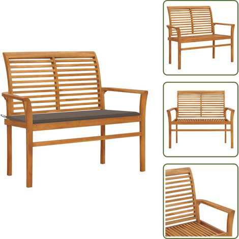 Banc de jardin avec coussin taupe 112 cm Bois de teck massif - Banc De Jardin - Mobilier De Jardin - Banc En Bois - Teck - Chaise Extérieure (1/5)