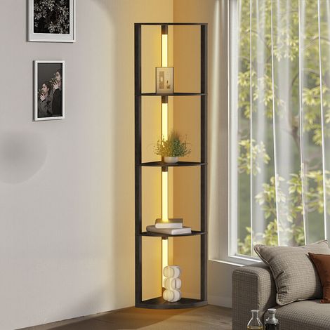 Jiubiaz Stehleuchte mit Ablage und LED-Beleuchtung, mit einstellbarer Lichtintensität und Fußschalter, geeignet für Wohnzimmer und Aufenthaltsräume, schwarz