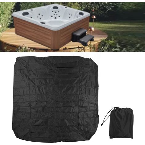 Quadratische Outdoor-Abdeckung für Badewanne/Whirlpool, aus 190 mm silbernem Polyester-Taft, wasserdicht und staubdicht, 210 x 210 x 30 cm, schwarz. (1/5)