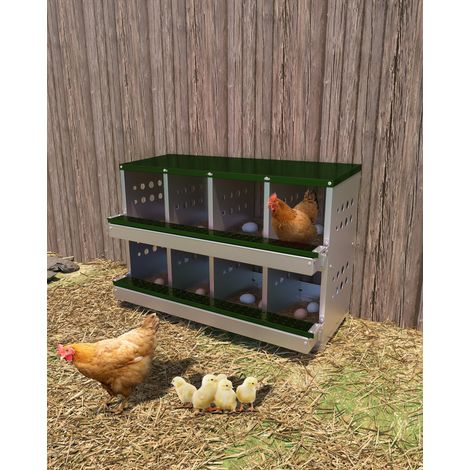 Egg Laying Box - 2-Layer, 8 Grids - Dark Green, with Fake Eggs - for Chicken Coop, Poultry, Farm (1/5)