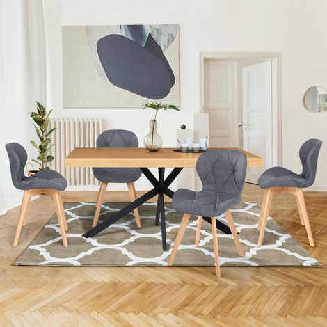 Lote de 4 sillas de comedor ROBINE de tela gris oscuro (1/5)