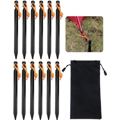 Sollbry Piquets de Tente 12 pièces, piquets en métal de 18 cm, piquets de Terre pour tentes, piquets de Tente en Aluminium pour sols durs, piquets de Tente Noirs, piquets de Sable pour Le Camping (1/5)