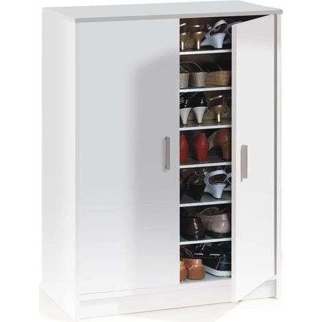 Dmora - Mehrzweck-Kabinett Dlazar, Schuhschrank mit 2 Türen, Niedriger Schrank mit 6 Einlegeböden, Modernes niedriges Schuhregal, 75x36h101 cm, Weiß