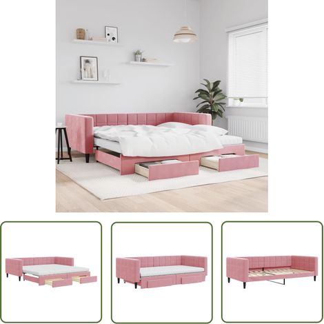 vidaXL Tagesbett Ausziehbar mit Schubladen Rosa 100x200 cm Samt (1/5)