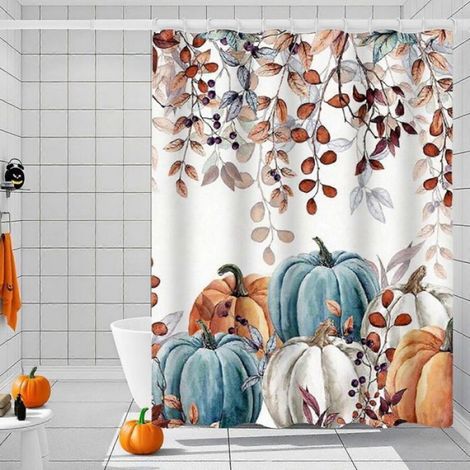 Rideau de douche décoratif - 180x180 cm - Feuilles d'automne et citrouilles - Imperméable - Séchage rapide (1/4)