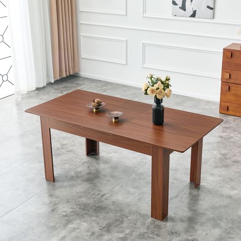 Mesa de Comedor Extensible Rectangular de Estilo Contemporáneo, Tablero de MDF, para Cocina y Salón, Nogal (1/5)