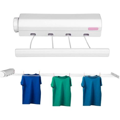 Tendedero retráctil - Longitud ajustable - Tendedero de pared - Ideal para lavaderos, hogares, balcones y hoteles (cuatro cuerdas) (1/5)