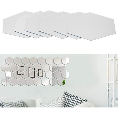 Stickers muraux effet miroir, hexagonaux amovibles, argentés, 18 x 16 x 9,2 cm (234 stickers), lot de 32. (1/5)