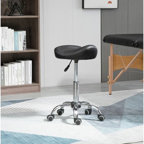 Sgabello da lavoro regolabile con ruote in ecopelle nera, 48 x 48 x 54-69 cm (1/5)