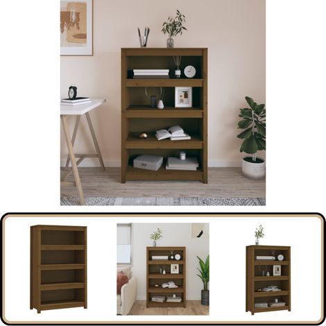 Bibliothèque Marron miel 80x35x126 cm Bois de pin massif - Bibliothèque - Meuble Rangement - Étagère - Armoire À Livres - Bibliothèque Design (1/5)