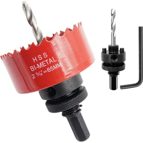 Scie cloche 65mm, mèche cloche à arbre pour usage intensif, foret 4341, outil de perçage pour percer des trous dans différents types de bois, aluminium, PVC, etc. (1/5)