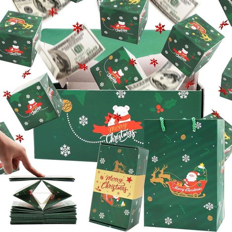 Boîte-Cadeau Surprise - Boîte à Déploiement 19 Pièces - Boîte à Cadeaux avec Couvercle - Pour Fêtes et Jeux de Noël - Vert (1/5)