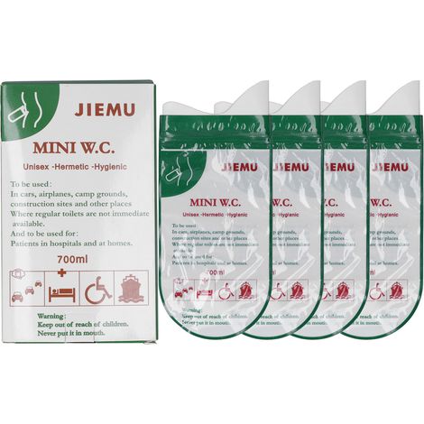Lot de 4 sacs à urine portables 700ML verts - Urinoirs jetables pour véhicule d'urgence, camping en extérieur, voyage et toilettes mobiles (1/5)