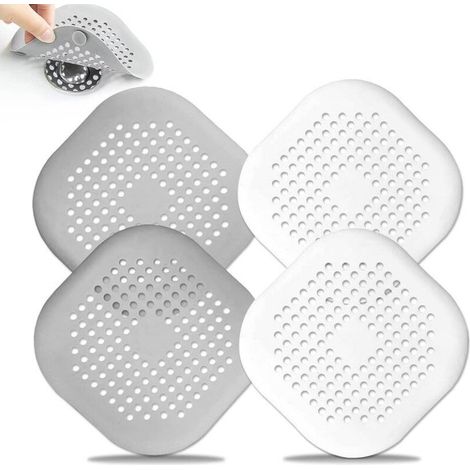 Protections de Drainage en avec Ventouse Filtre Evier Cuisine Bouchon pour Baignoire Salle Bain 2 +2 Lot de 4 Silicone Blanc Gris (1/4)