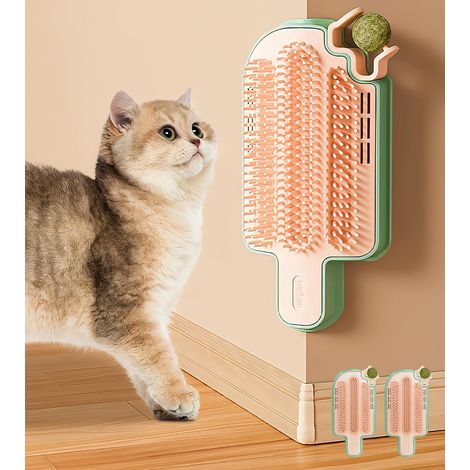 Lot de 2 jouets à l'herbe à chat pour chats d'intérieur : brosse murale avec balles à l'herbe à chat, brosse de massage et toiletteur 2 en 1 pour les coins (1/5)