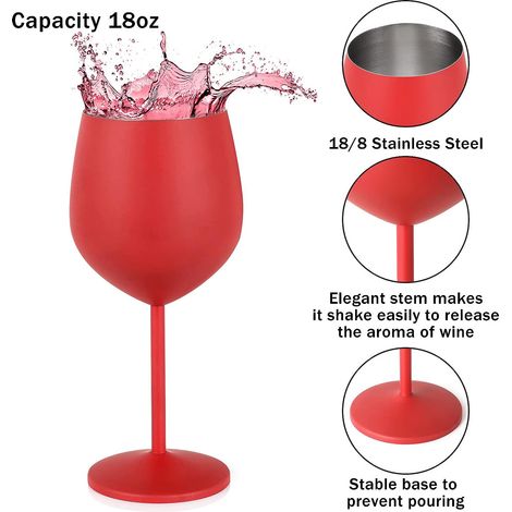 1 verre à vin rouge mat en acier inoxydable de 532 ml (18 oz). (1/5)