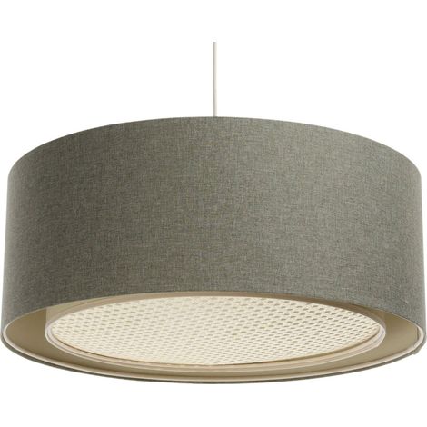 Suspension bohème élégante tissu et rotin pour salon cosy - Ø 40 cm - H20 cm (1/5)