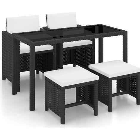 Salon de jardin encastrable 5pcs, Ensemble table et chaises de jardin, Meuble de jardin et, Ensemble table et chaises de jardin, Meuble de jardin coussin Résine tressée Noir MKW103868 (1/5)